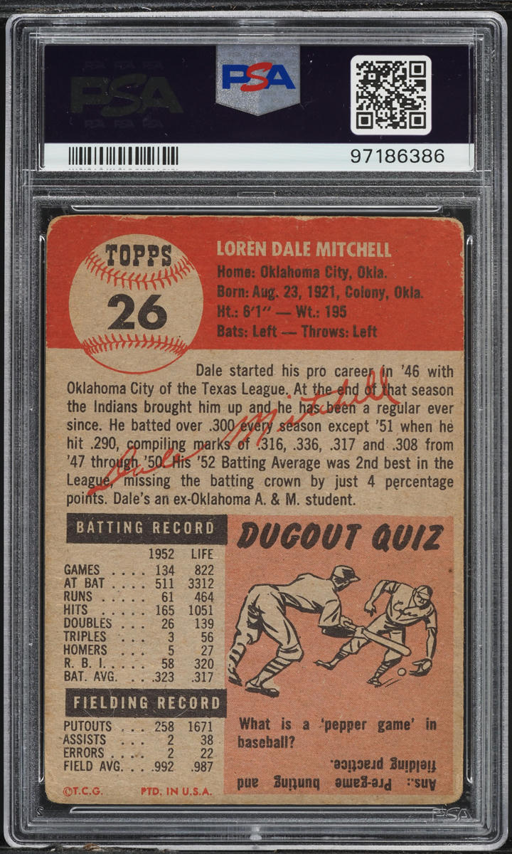 1953 Topps Dale Mitchell #26 PSA 1 PR