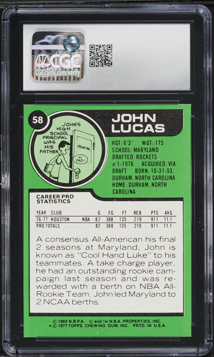 1977 Topps Basketball John Lucas #58 CGC 9 MINT