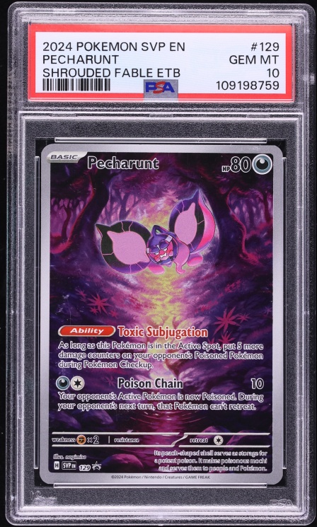 2024 Pokemon Scarlet & Violet Promo Shrouded Fable ETB Pecharunt #129 PSA 10 GEM MINT