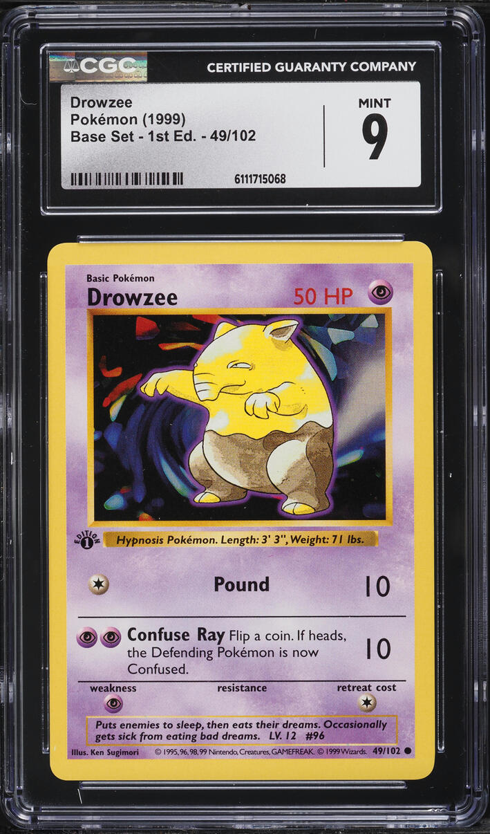 1999 Pokemon Base Set Shadowless 1st Edition Drowzee #49 CGC 9 MINT