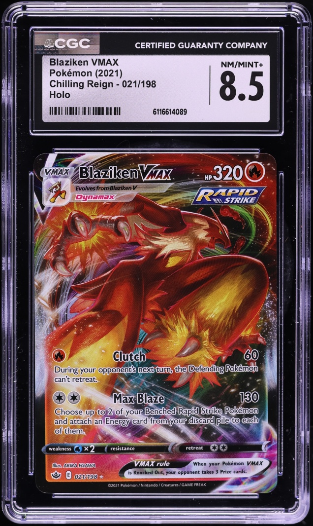 2021 Pokemon Sword & Shield Chilling Reign Full Art Blaziken VMAX #21 CGC 8.5 NM-MT+