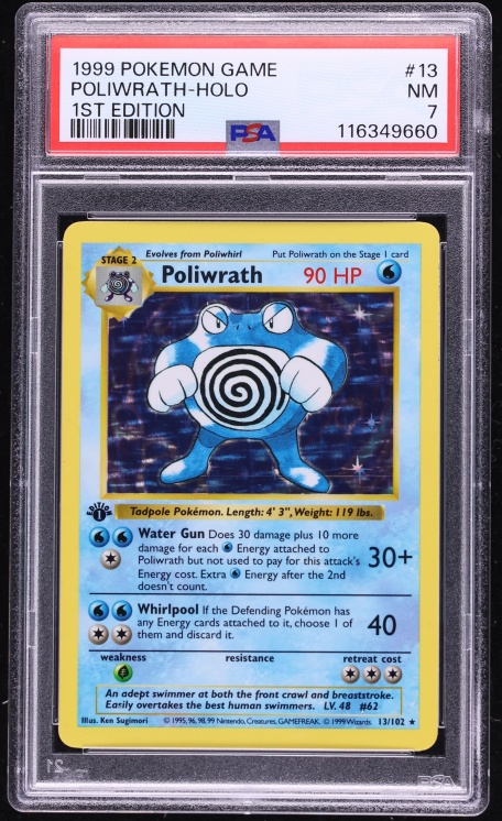 1999 Pokemon Base Set Shadowless 1st Edition Holo Poliwrath #13 PSA 7 NRMT
