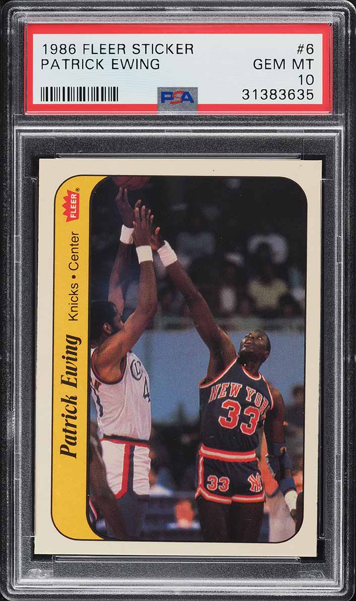 1986 Fleer Sticker Patrick Ewing ROOKIE #6 PSA 10 GEM MINT