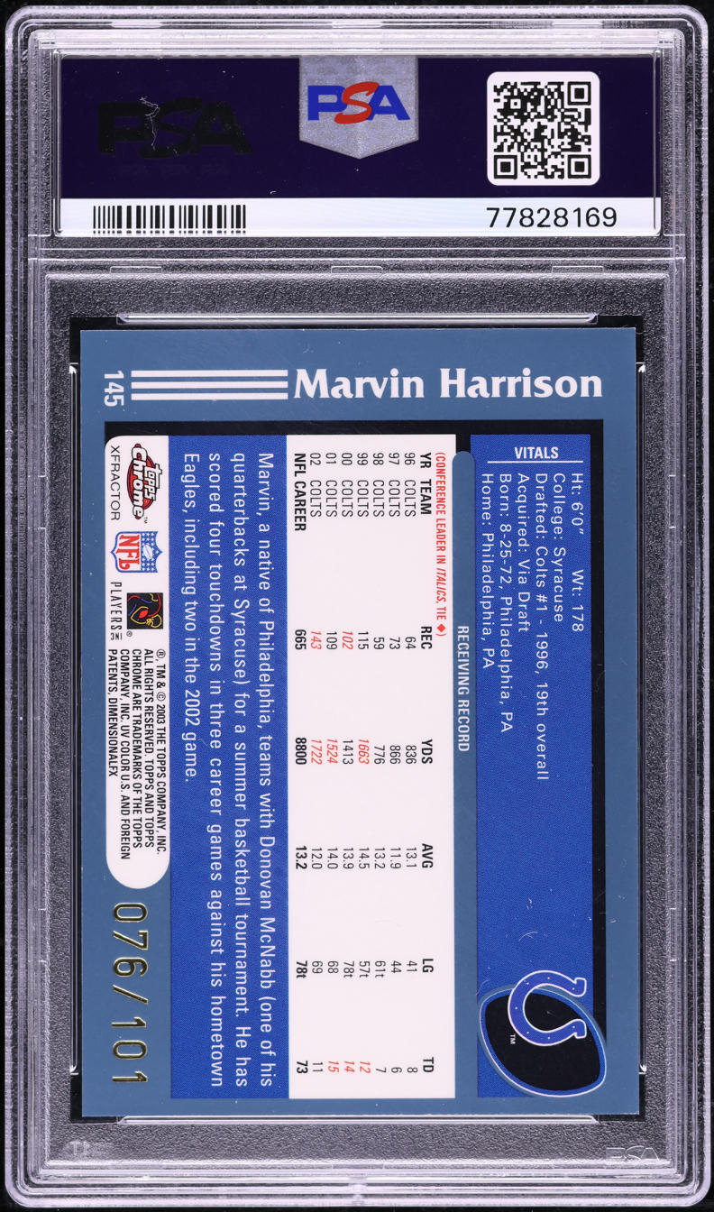 2003 Topps Chrome Gold Xfractor Marvin Harrison /101 #145 PSA 9 MINT