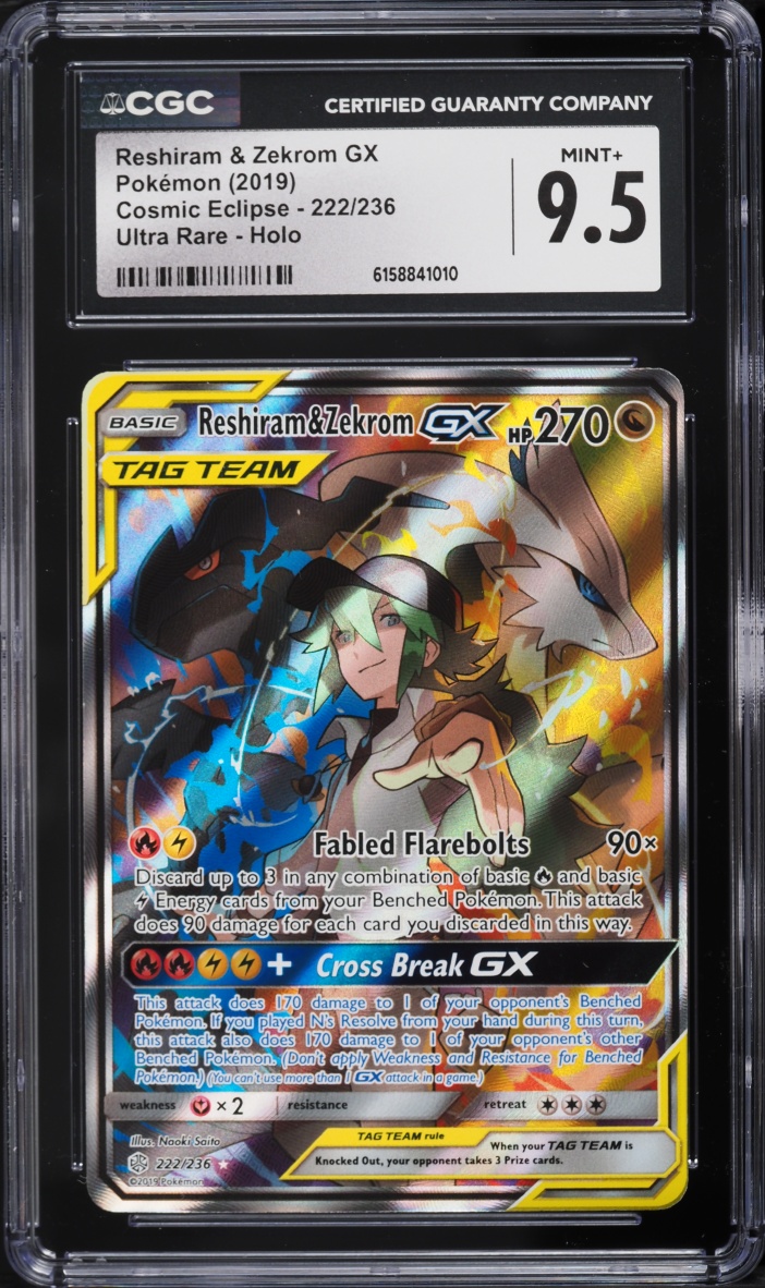 2019 Pokemon Sun & Moon Cosmic Eclipse Alt Art Reshiram & Zekrom GX #222 CGC 9.5 MINT+