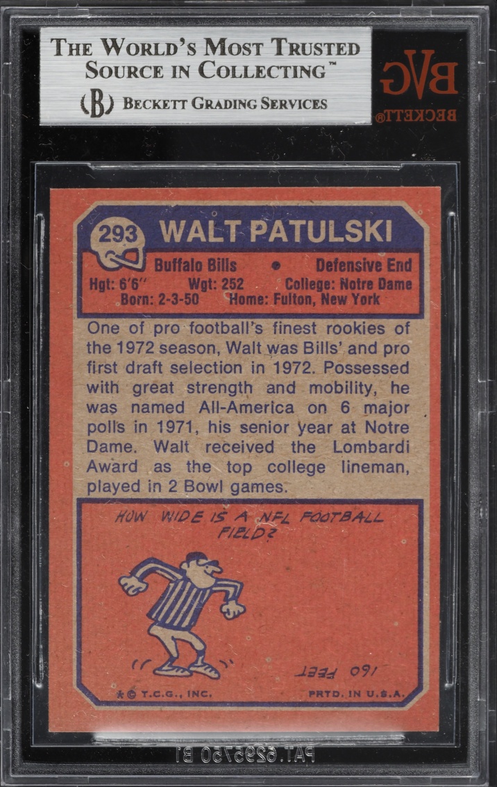 1973 Topps Football Walt Patulski #293 BVG 8.5 NM-MT+