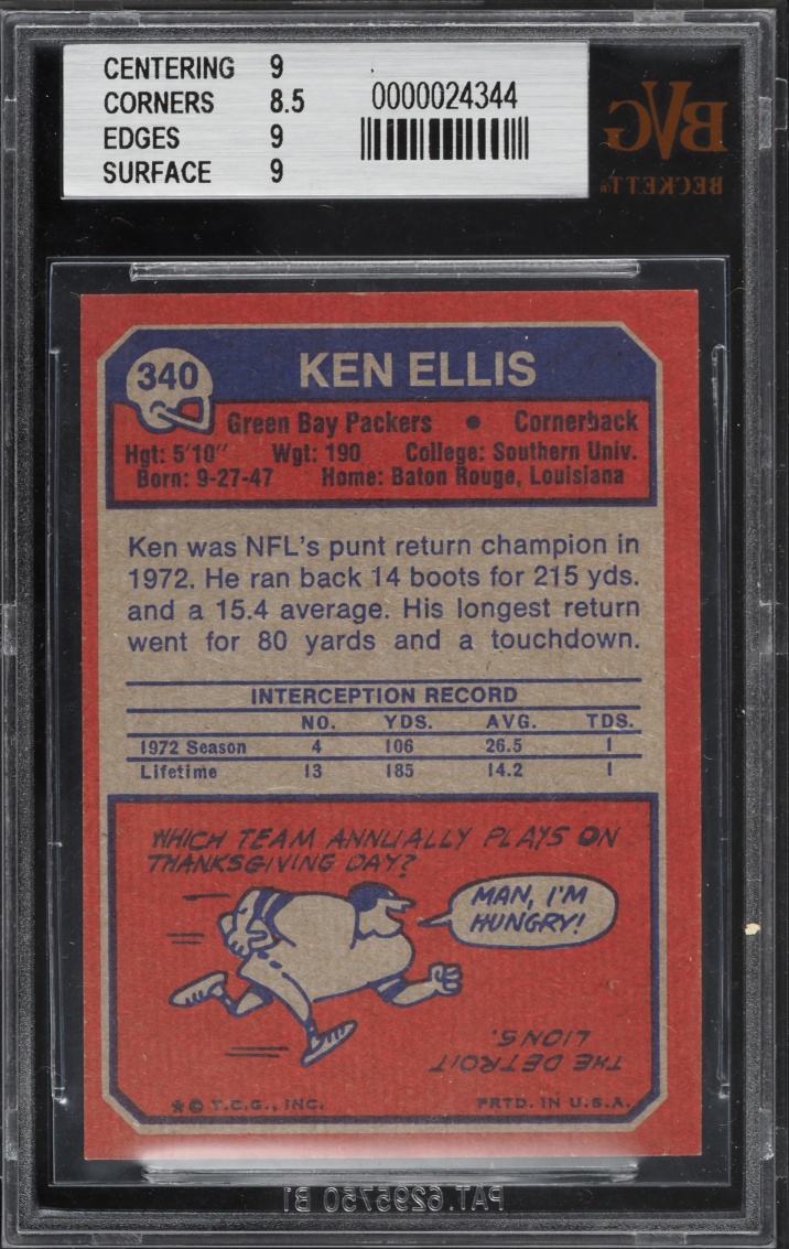 1973 Topps Football Ken Ellis #340 BVG 9 MINT