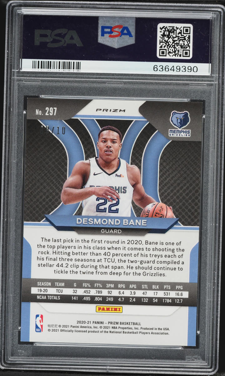 2020 Panini Prizm Gold Desmond Bane ROOKIE /10 #297 PSA 10 GEM MINT