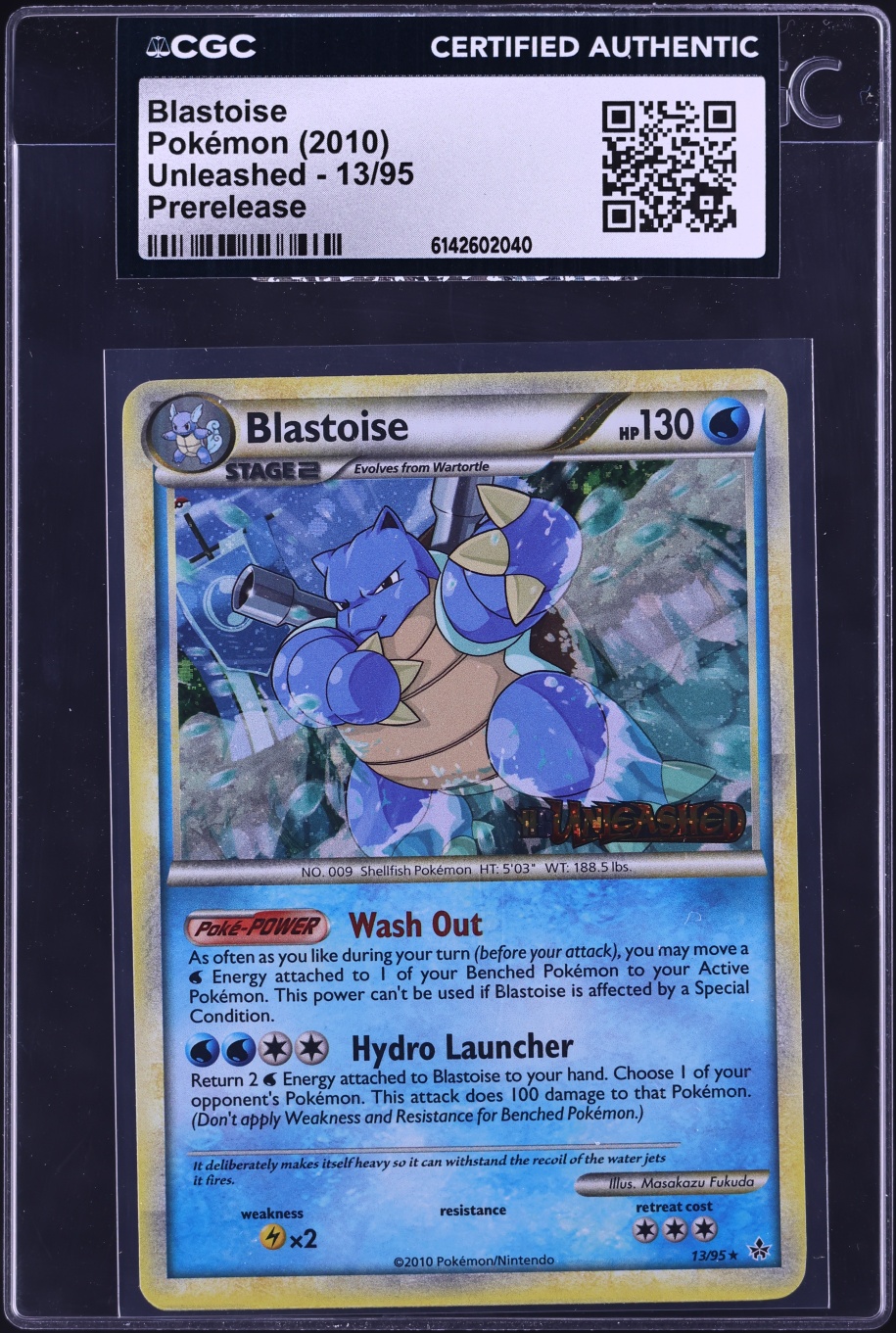 2010 Pokemon HeartGold & SoulSilver Unleashed Prerelease Blastoise #13 CGC AUTH