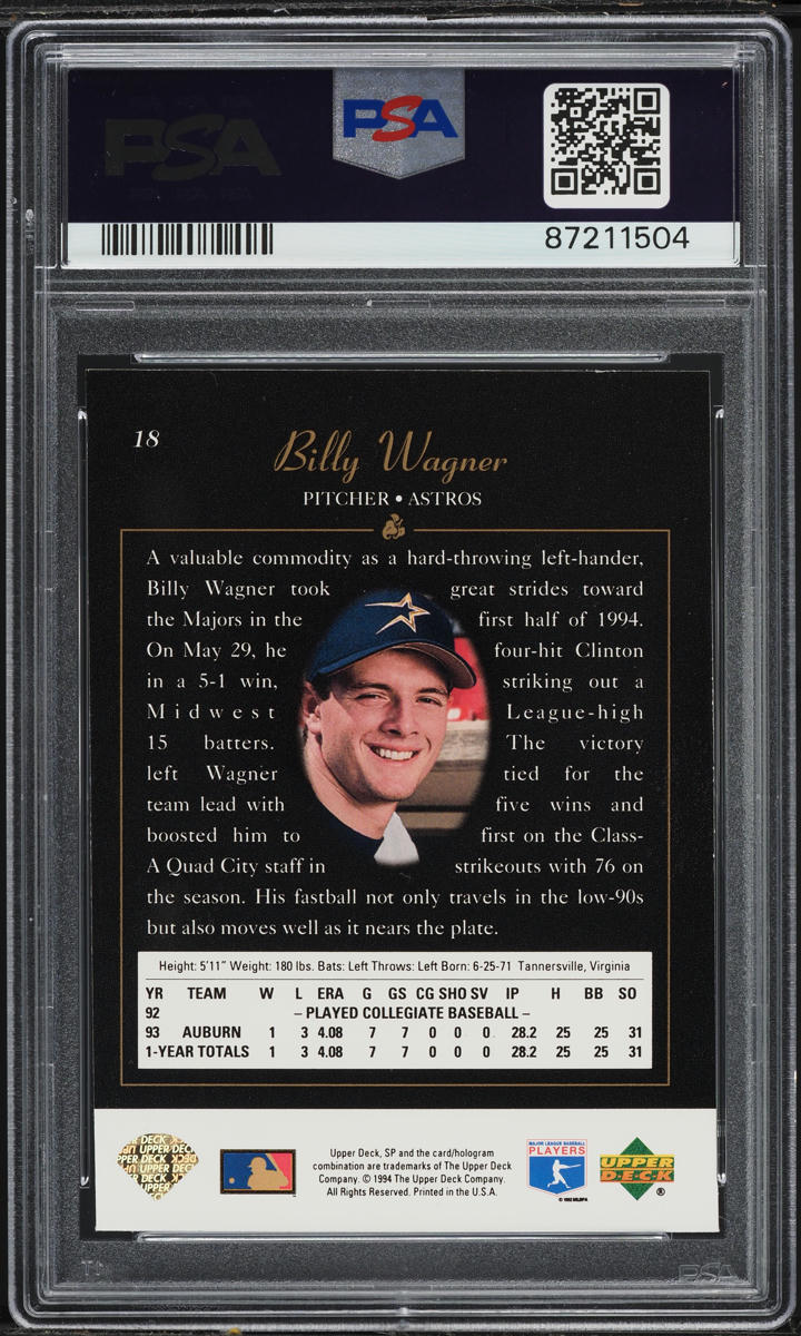 1994 SP Foil Billy Wagner ROOKIE #18 PSA 8 NM-MT