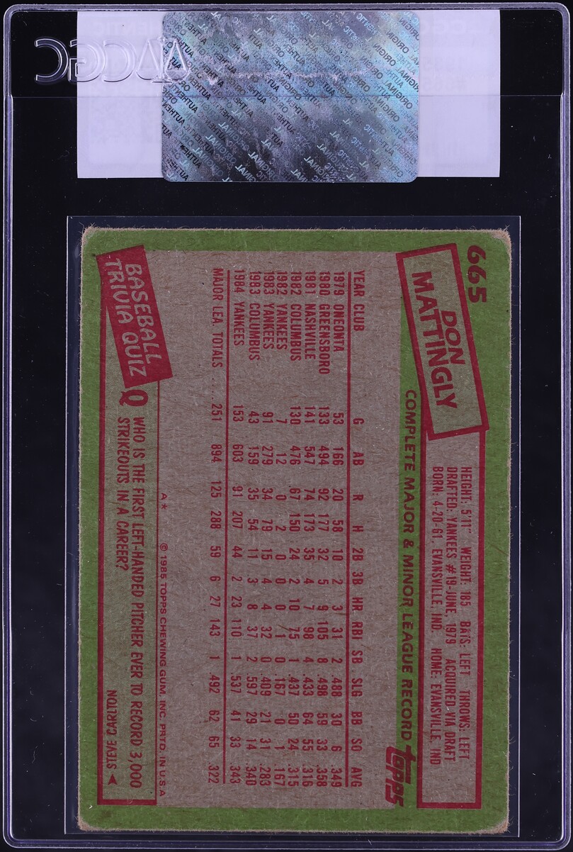 1985 Topps Don Mattingly #665 CGC AUTH