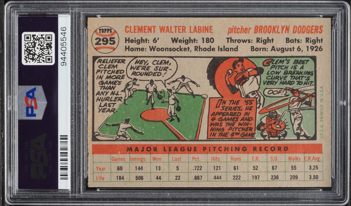 1956 Topps Clem Labine #295 PSA 7 NRMT
