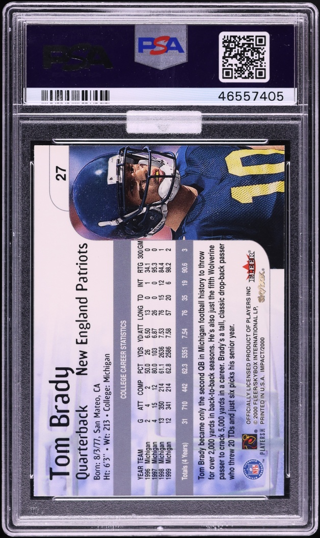 2000 Skybox Impact Tom Brady ROOKIE #27 PSA 10 GEM MINT