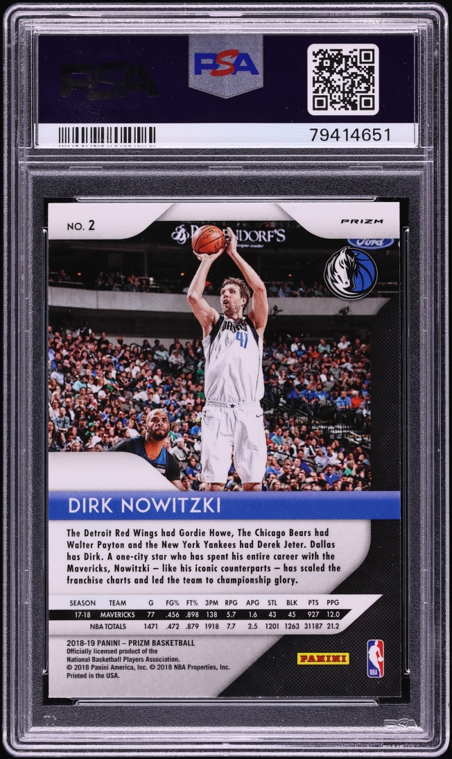 2018 Panini Prizm White Sparkle Dirk Nowitzki #2 PSA 9 MINT - Photo 2