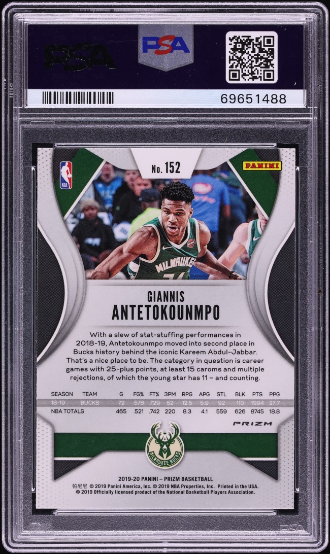 2019 Panini Prizm White Sparkle Giannis Antetokounmpo #152 PSA 10 GEM MINT - Photo 2