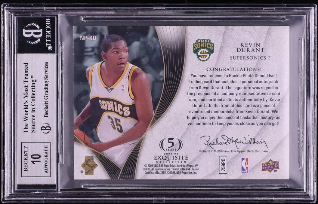 2007 Exquisite Collection Noble Nameplates Kevin Durant ROOKIE PATCH AUTO /25 #NP-KD BGS 9 MINT - Photo 2