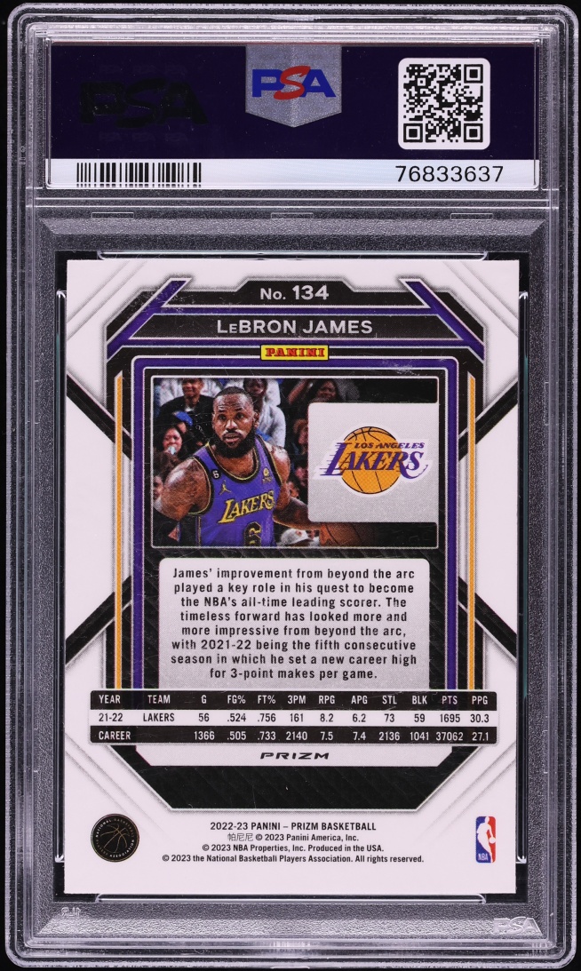 2022 Panini Prizm White Sparkle LeBron James #134 PSA 9 MINT - Photo 2