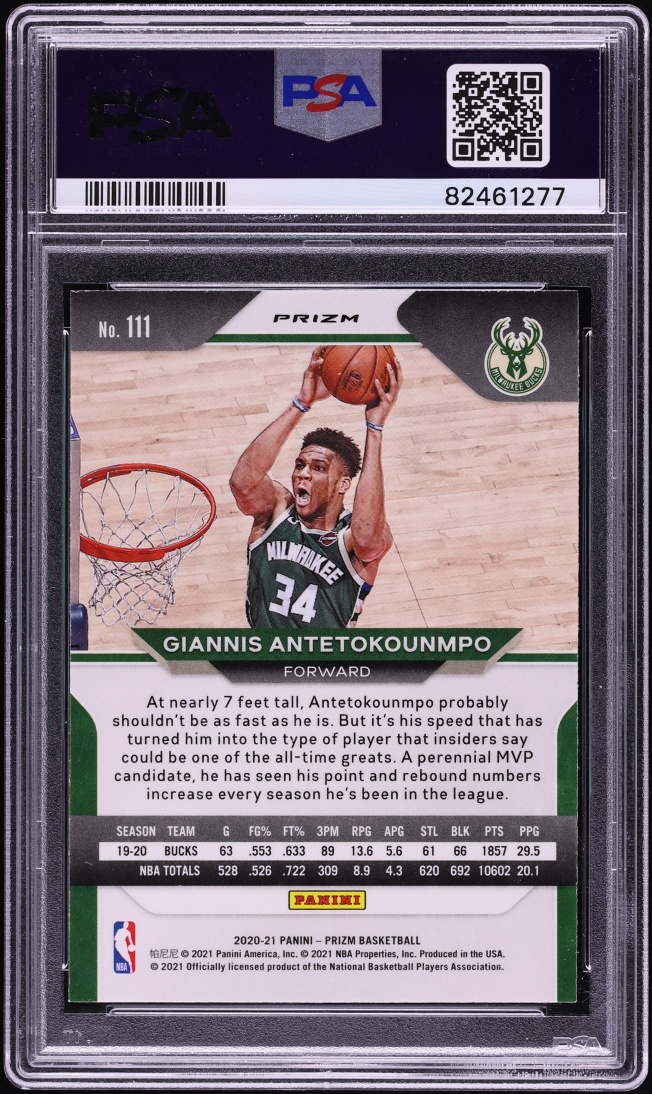 2020 Panini Prizm White Sparkle Giannis Antetokounmpo #111 PSA 10 GEM MINT - Photo 2