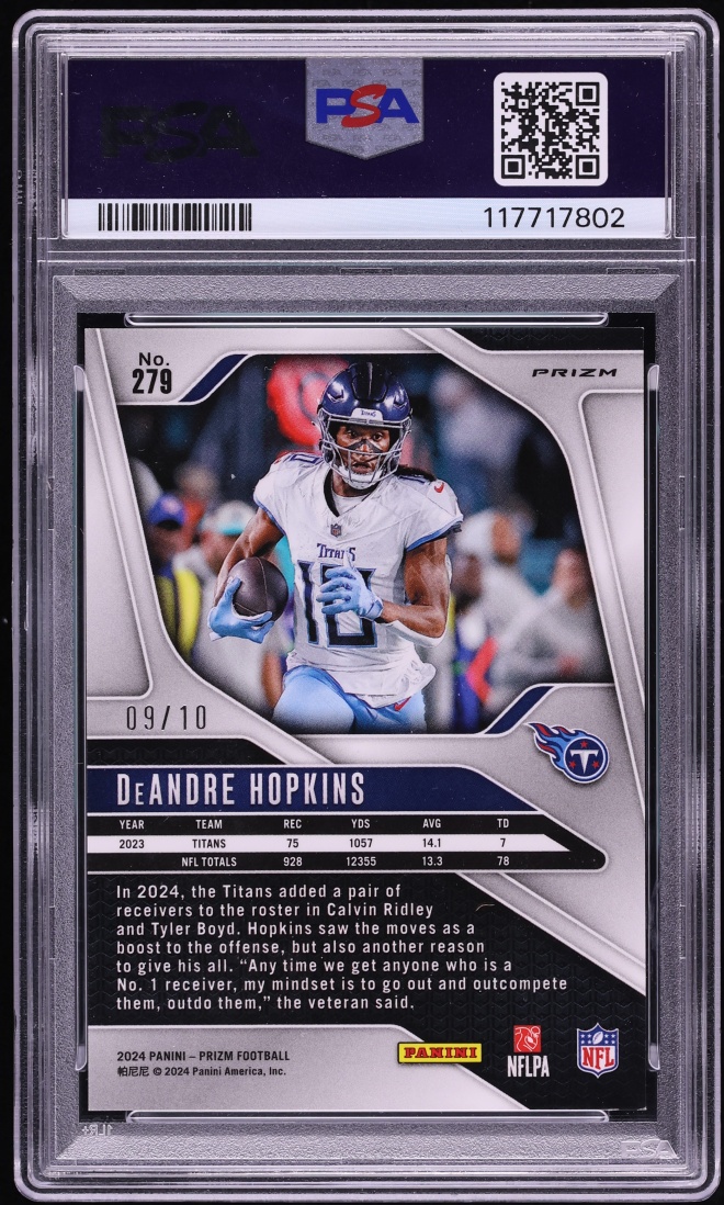 2024 Panini Prizm Gold Deandre Hopkins /10 #279 PSA 9 MINT - Photo 2