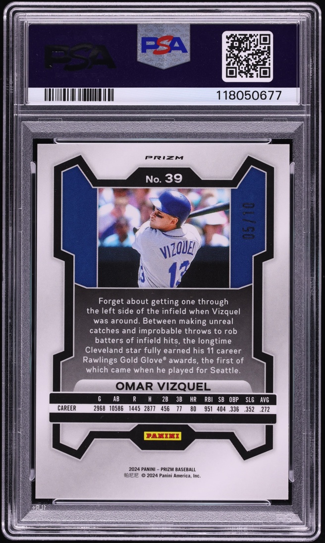 2024 Panini Prizm Gold Omar Vizquel /10 #39 PSA 9 MINT - Photo 2