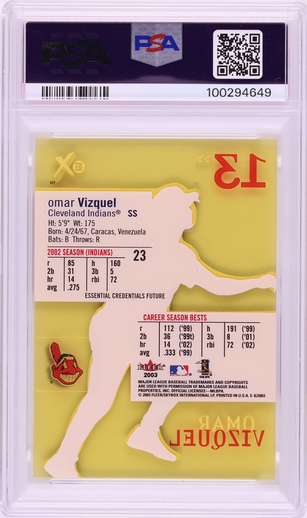 2003 Fleer E-X Essential Credentials Future Omar Vizquel /80 #23 PSA 7 NRMT - Photo 2