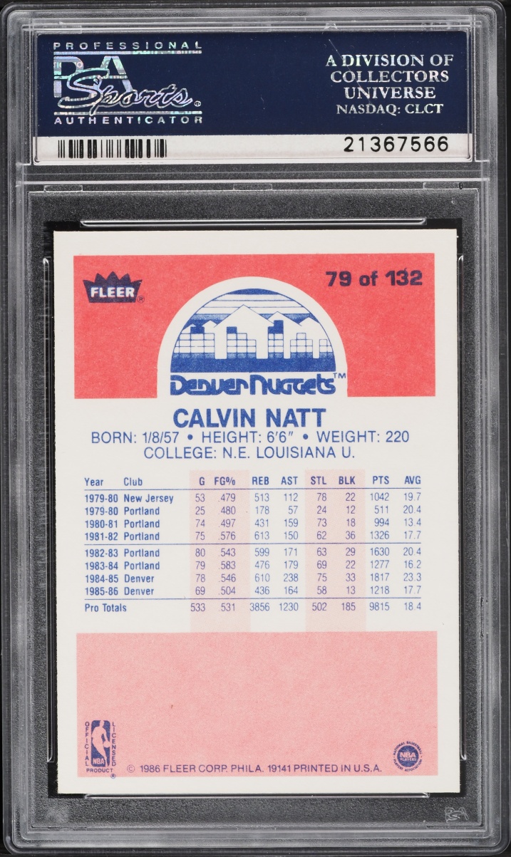 1986 Fleer Basketball Calvin Natt #79 PSA 9 MINT