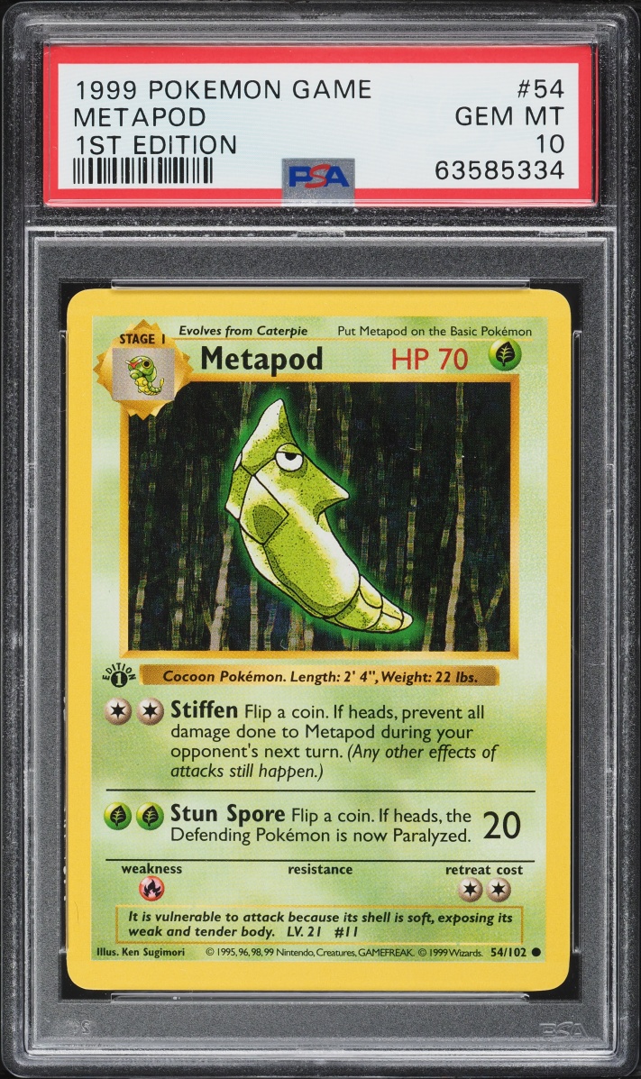 1999 Pokemon Base Set Shadowless 1st Edition Metapod #54 PSA 10 GEM MINT