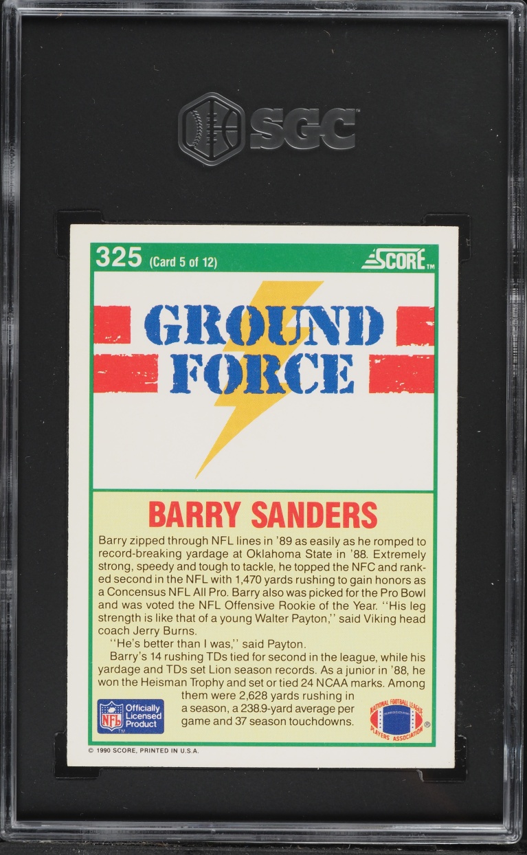 1990 Score Football Barry Sanders #325 SGC 9 MINT