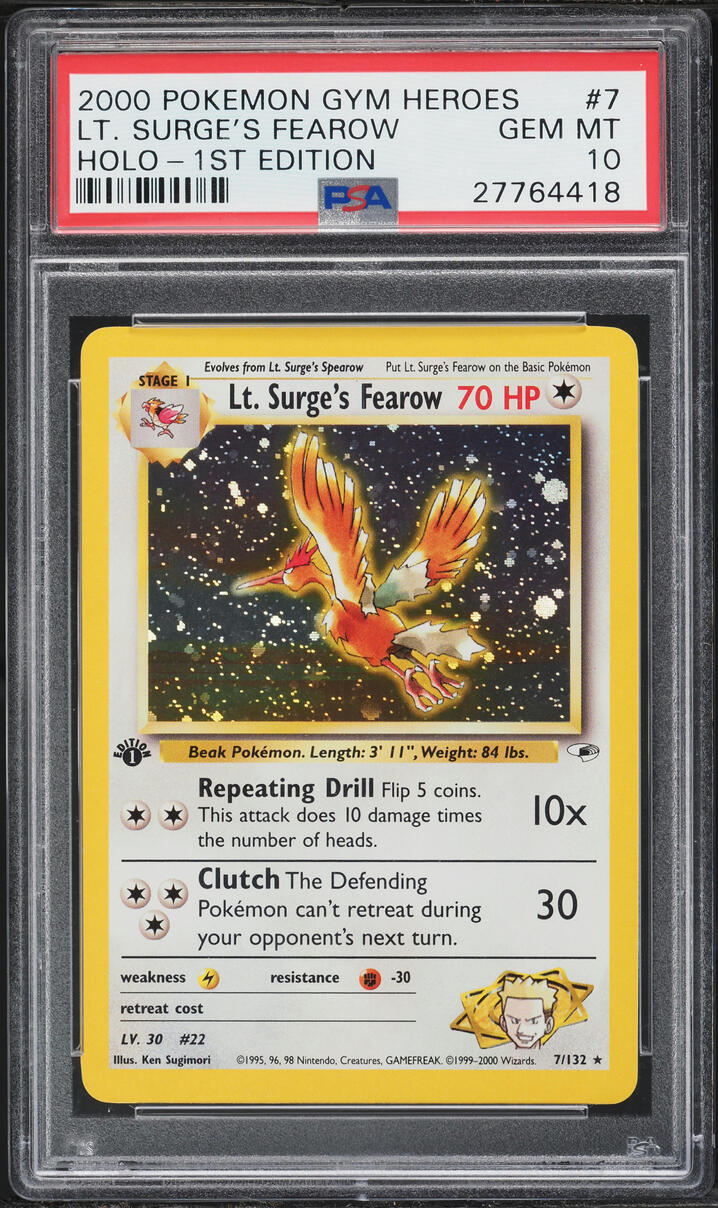 2000 Pokemon Gym Heroes 1st Edition Holo Lt Surge's Fearow #7 PSA 10 GEM MINT