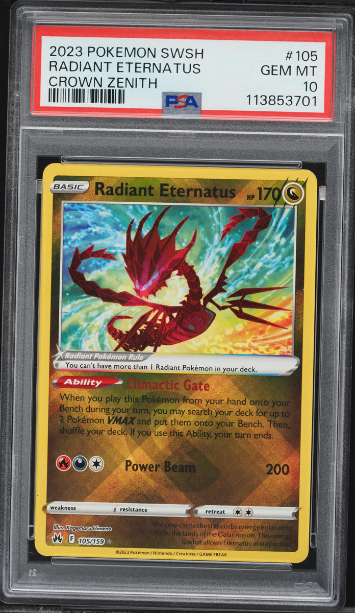 2023 Pokemon Sword & Shield Crown Zenith Radiant Eternatus #105 PSA 10 GEM MINT