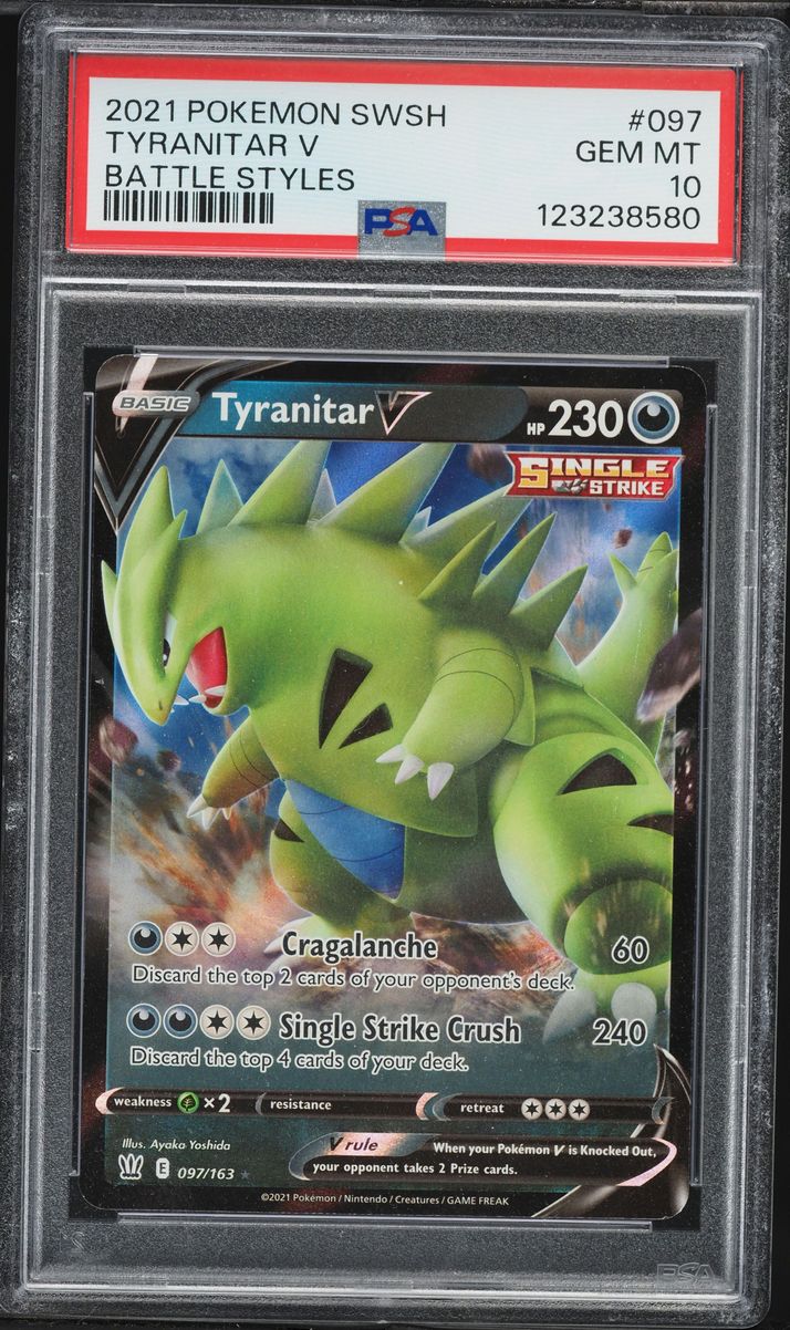 2021 Pokemon Sword & Shield Battle Styles Full Art Tyranitar V #97 PSA 10 GEM MINT
