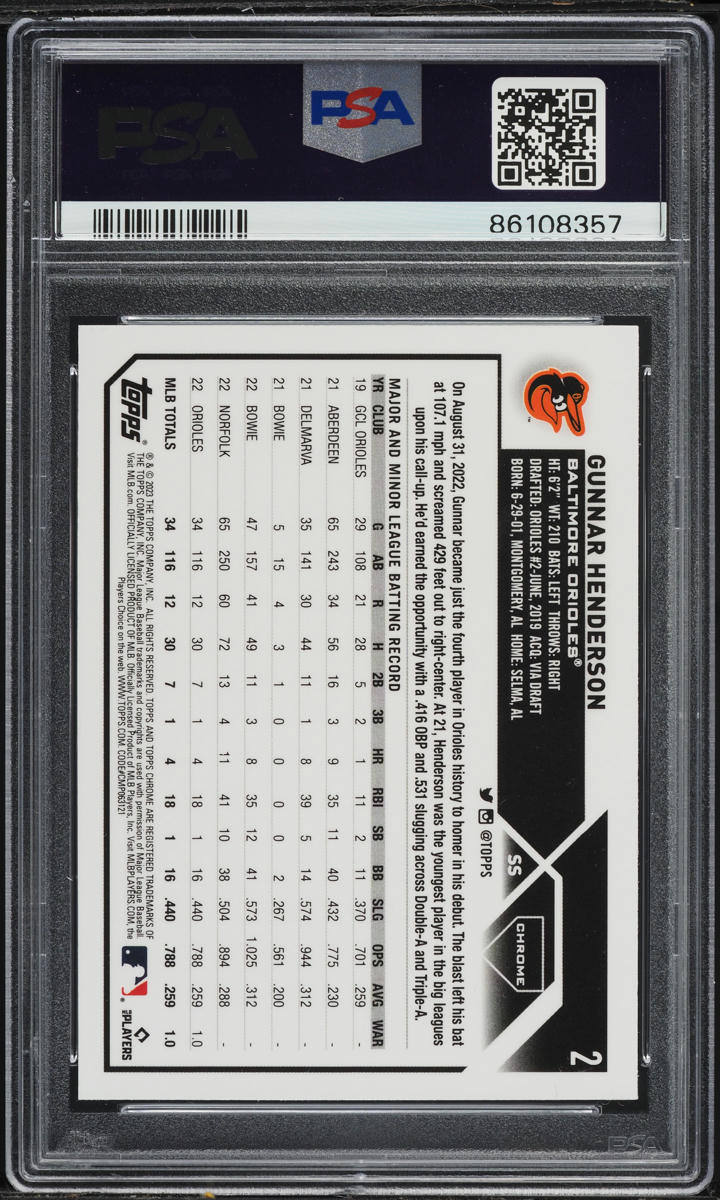 2023 Topps Chrome Pink Gunnar Henderson ROOKIE #2 PSA 9 MINT