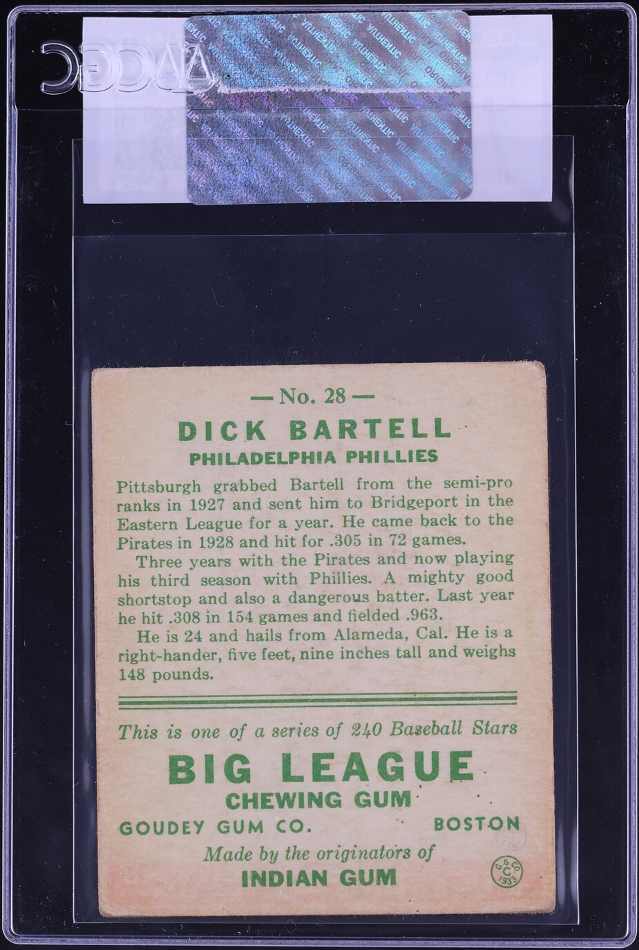 1933 Goudey Dick Bartell #28 CGC AUTH