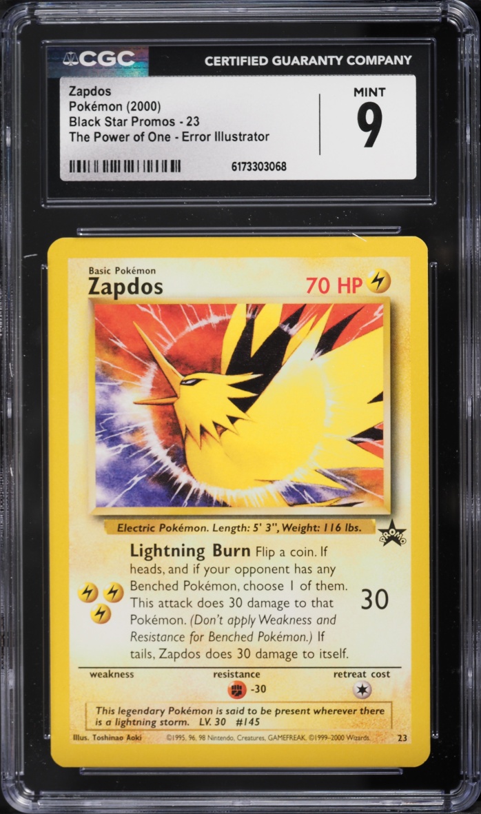 2000 Pokemon Black Star Promo The Power Of One Error Zapdos #23 CGC 9 MINT
