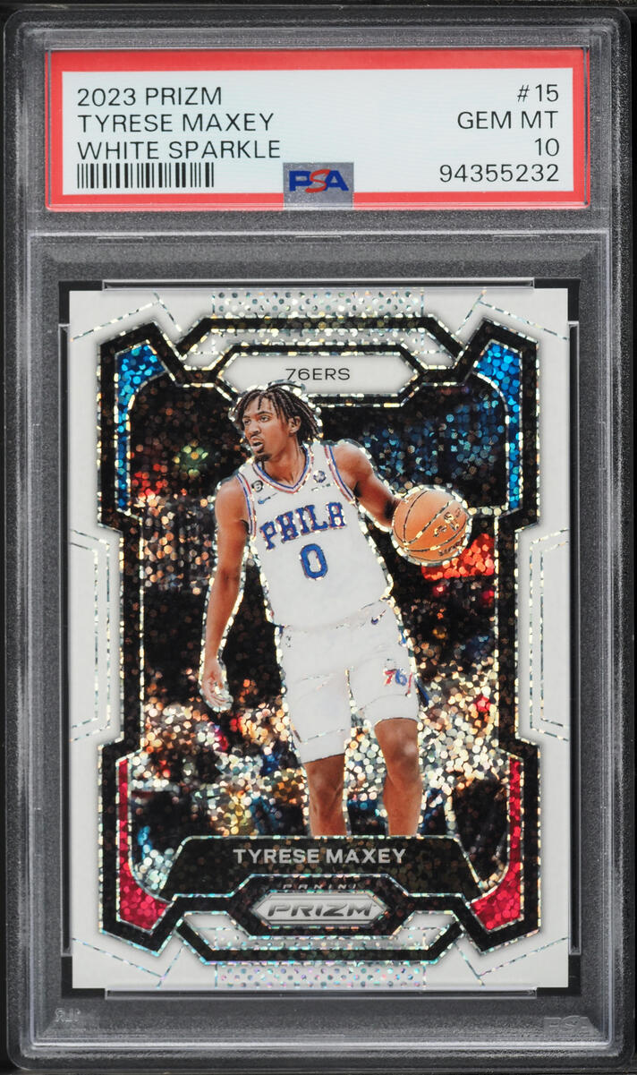 2023 Panini Prizm White Sparkle Tyrese Maxey #15 PSA 10 GEM MINT
