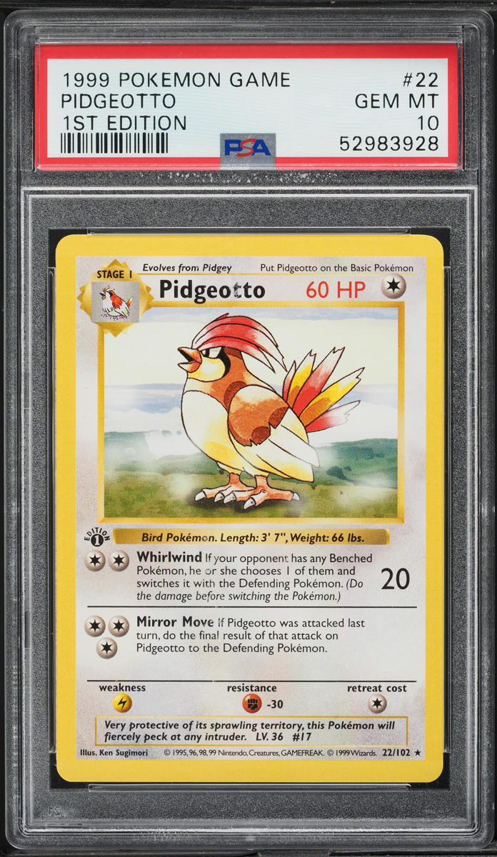 1999 Pokemon Base Set Shadowless 1st Edition Pidgeotto #22 PSA 10 GEM MINT