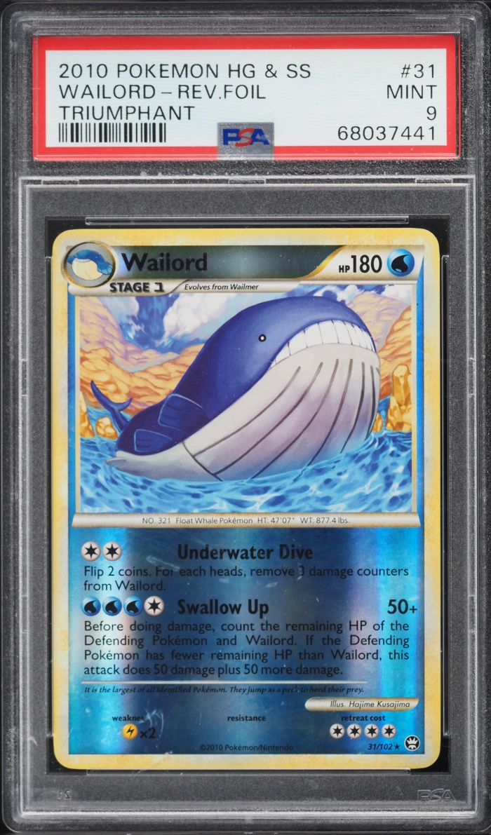 2010 Pokemon HeartGold & SoulSilver Triumphant Reverse Holo Wailord #31 PSA 9