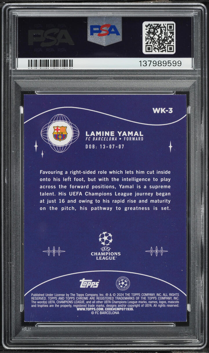 2023 Topps Chrome UEFA Club Competitions Wonderkids Lamine Yamal ROOKIE #WK-3 PSA 9 MINT