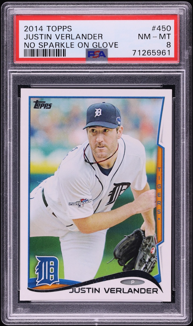 2014 Topps No Sparkle On Glove Justin Verlander #450 PSA 8 NM-MT