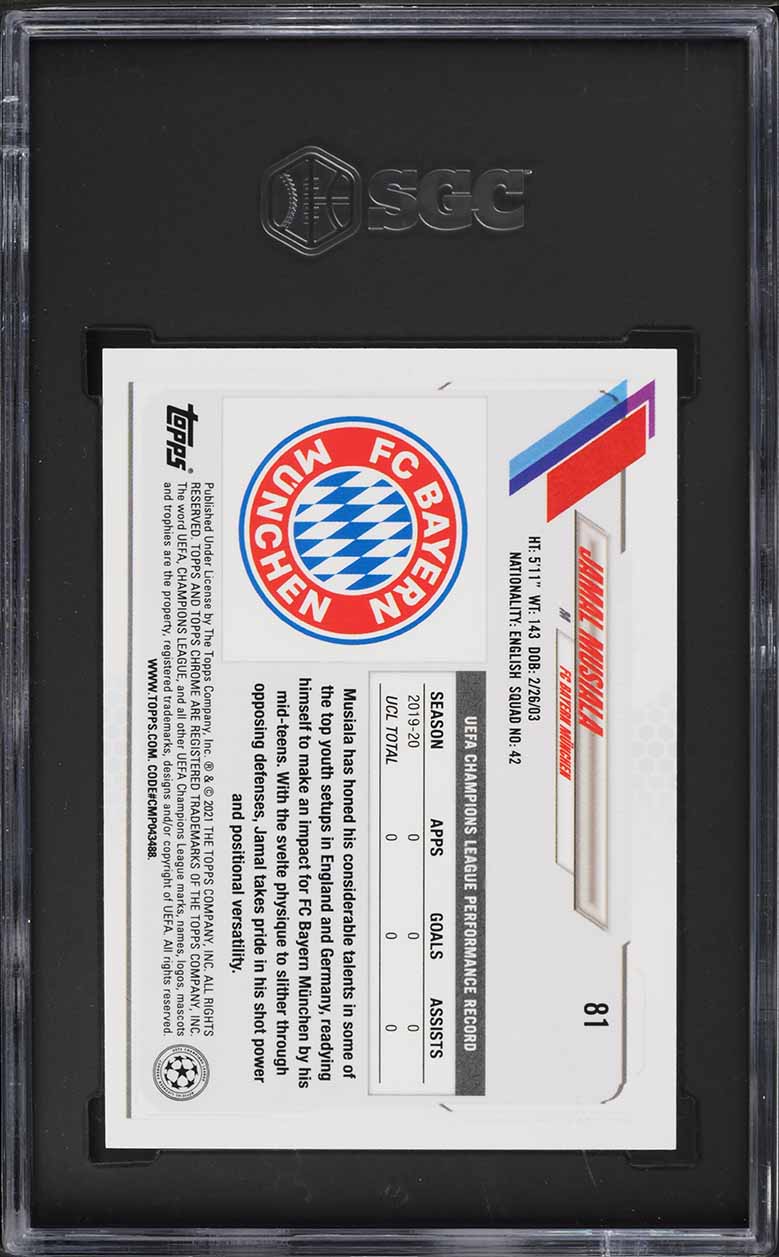 2020 Topps Chrome UEFA Jamal Musiala ROOKIE #81 SGC 10 GEM MINT