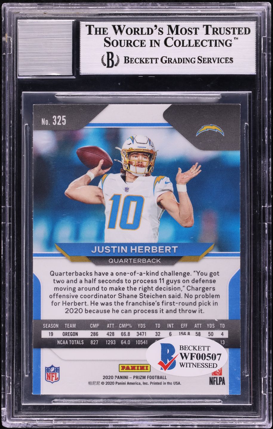 2020 Panini Prizm Justin Herbert ROOKIE AUTO #325 BAS BGS AUTH