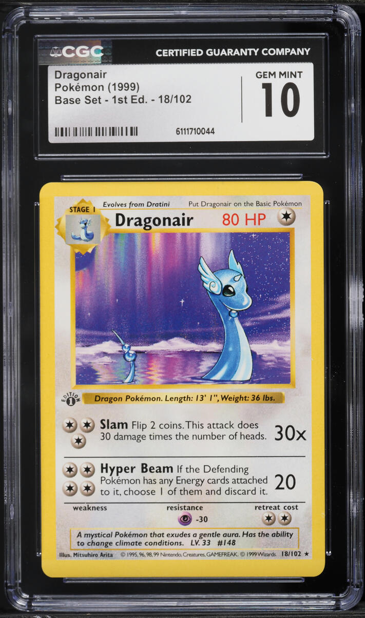 1999 Pokemon Base Set Shadowless 1st Edition Dragonair #18 CGC 10 GEM MINT