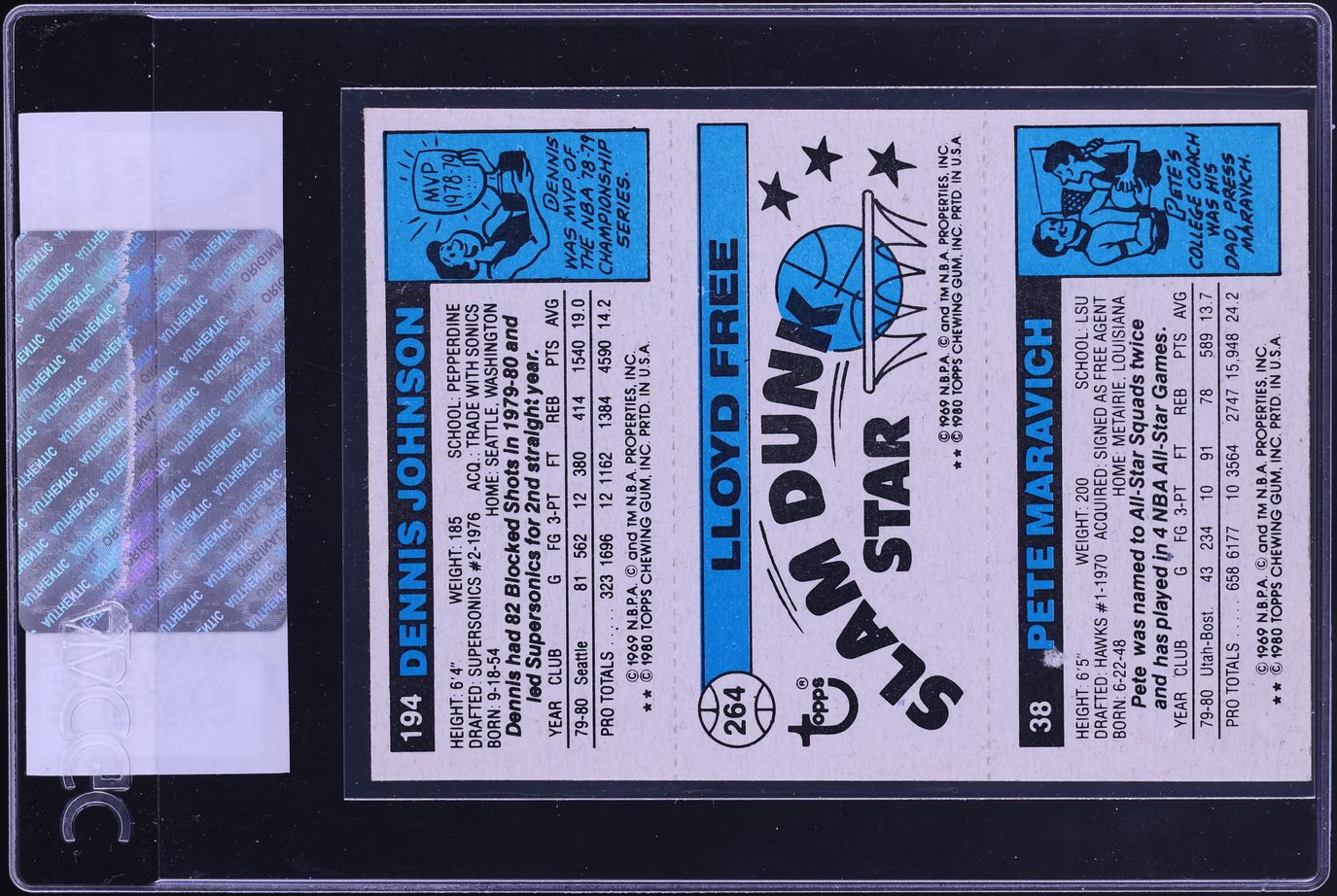 1980 Topps Basketball Pete Maravich Dennis Johnson Lloyd Free CGC AUTH