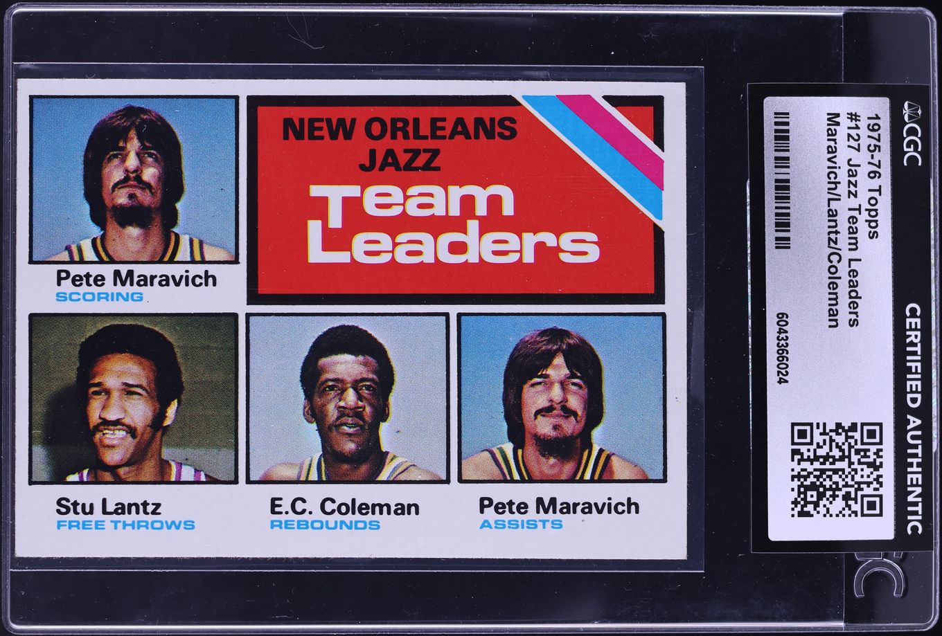 1975 Topps Basketball Lantz Pete Maravich E.C. Coleman TEAM LDRS #127 CGC AUTH