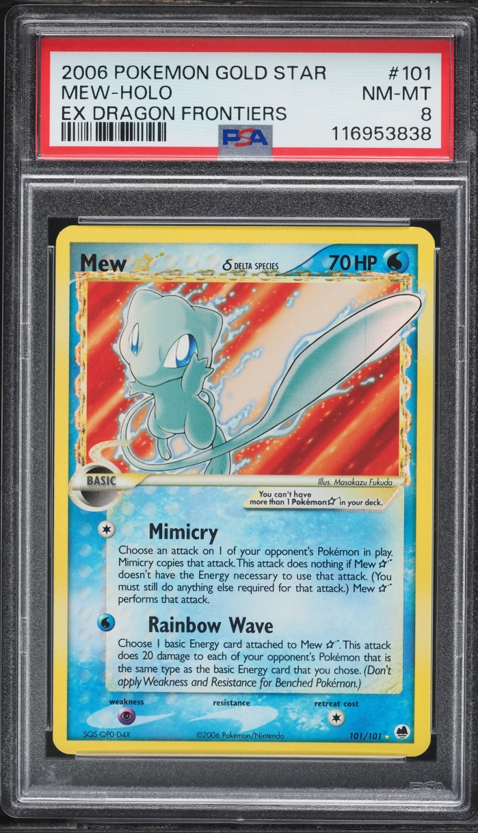 2006 Pokemon EX Dragon Frontiers Gold Star Holo Mew  #101 PSA 8 NM-MT