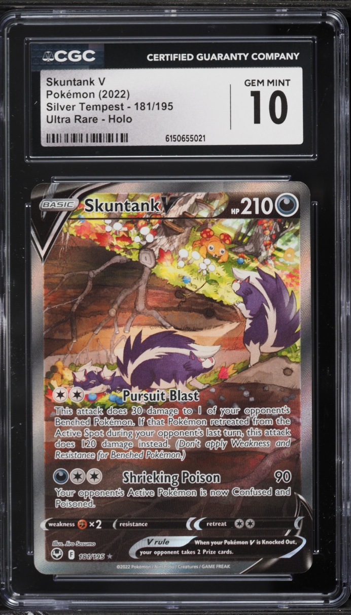 2022 Pokemon Sword & Shield Silver Tempest Alt Art Skuntank V #181 CGC 10 GEM MINT