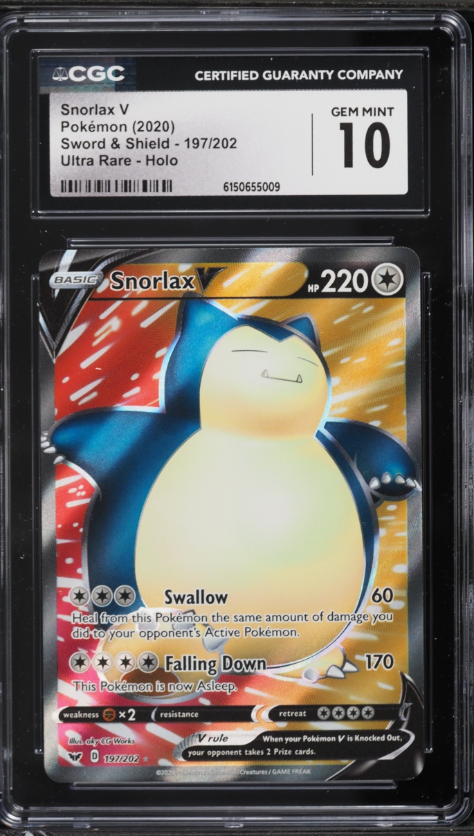 2020 Pokemon Sword & Shield Full Art Snorlax V #197 CGC 10 GEM MINT