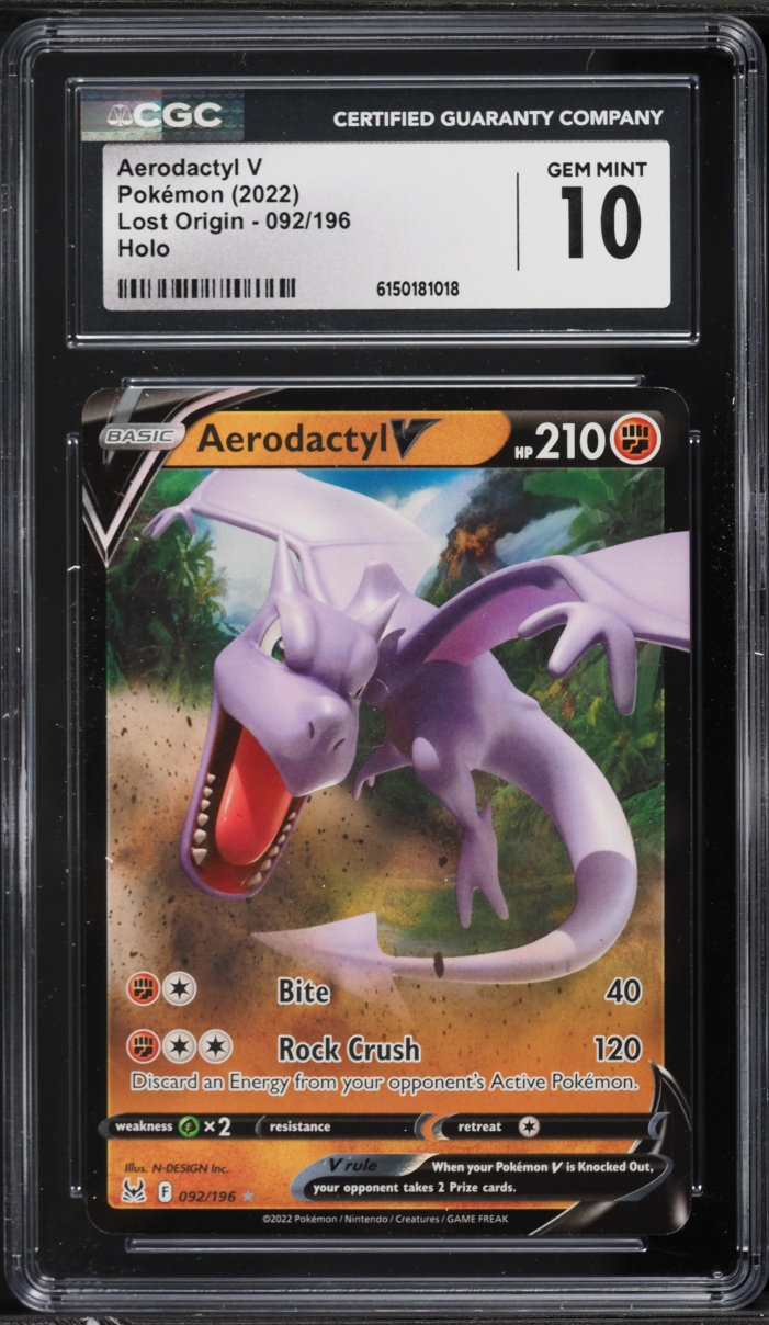 2022 Pokemon Sword & Shield Lost Origin Holo Aerodactyl V #92 CGC 10 GEM MINT