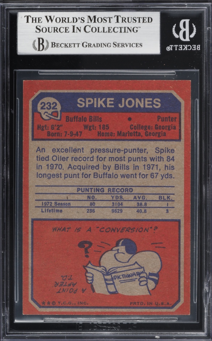1973 Topps Football Spike Jones #232 BGS 6.5 EXMT+