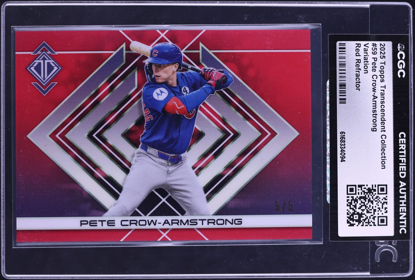 2025 Topps Transcendent Collection Variation Red Refractor Pete Crow-Armstrong 5/5 #59 CGC AUTH